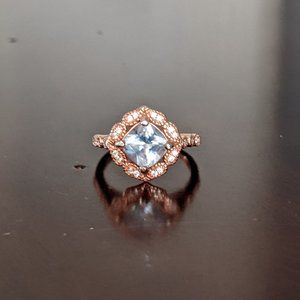 14k Rose Gold Vermeil over Sterling Silver Aquamarine Ring - Size 6